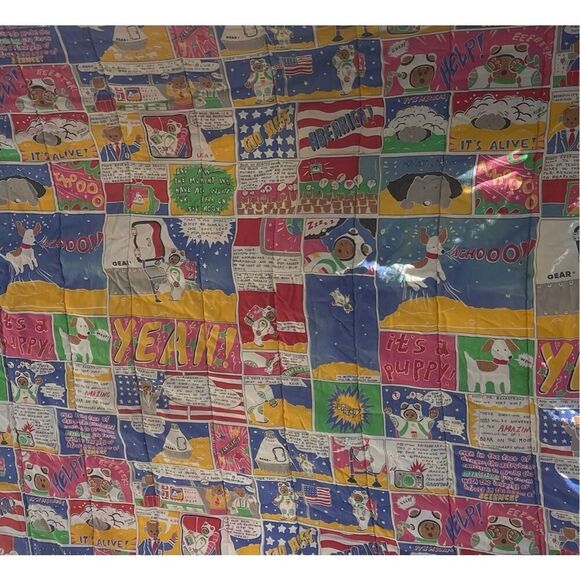 Astro Bears kids comforter Vtg Little Bear Astronauts Space Puppy USA Flags Twin - Picture 12 of 16